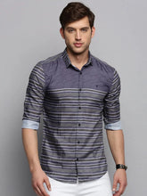 Men Grey Striped Casual Shirt-LARGEPRINT-2081-Grey